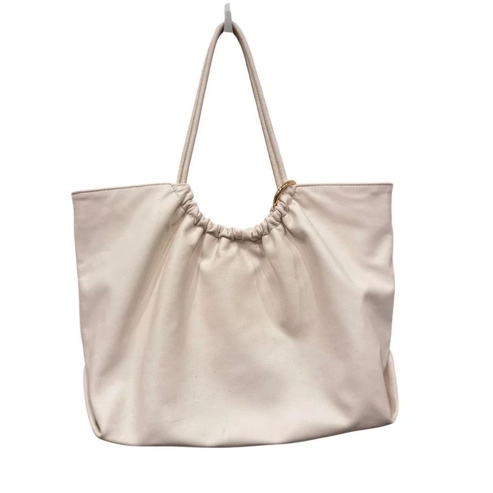 LDT Lily Tote Bag White Nappa Leather Pink Inside Preloved 18x12x5 Slouchy$298 - Picture 10 of 16